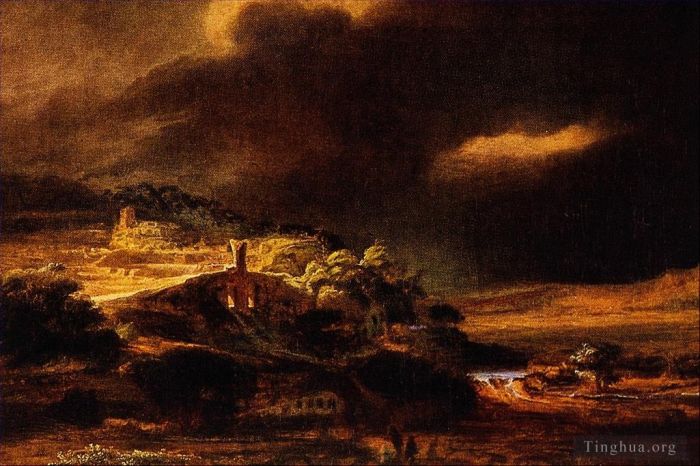 Rembrandt Harmenszoon van Rijn Peinture à l'huile - Paysage orageux