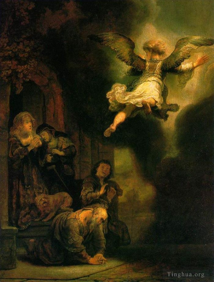 Rembrandt Harmenszoon van Rijn Peinture à l'huile - L'Archange quittant la famille de Tobias