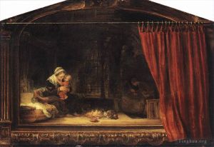Rembrandt Harmenszoon van Rijn œuvres - La Sainte Famille avec un rideau