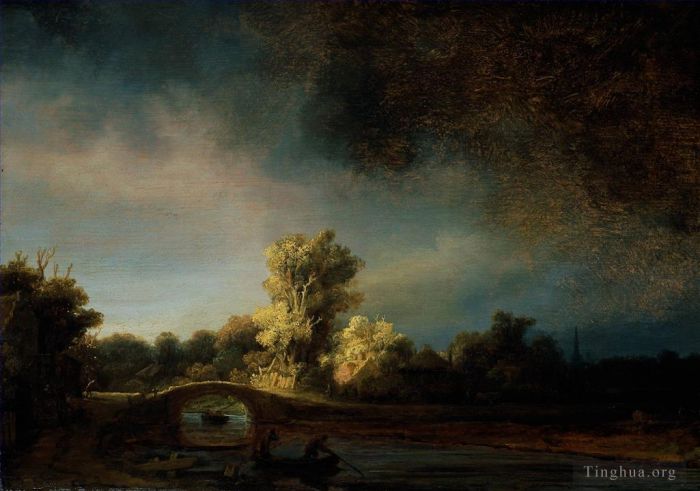 Rembrandt Harmenszoon van Rijn Peinture à l'huile - Le pont de pierre 1638