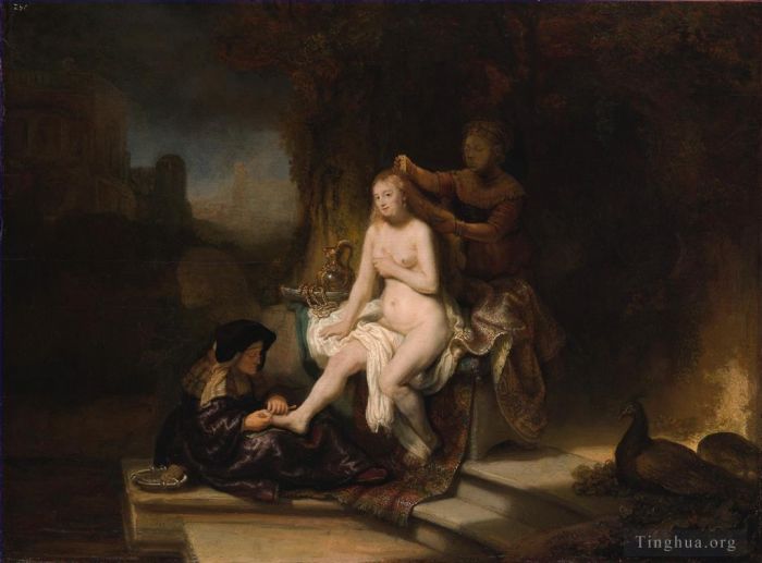 Rembrandt Harmenszoon van Rijn Peinture à l'huile - Les toilettes de Bethsabée