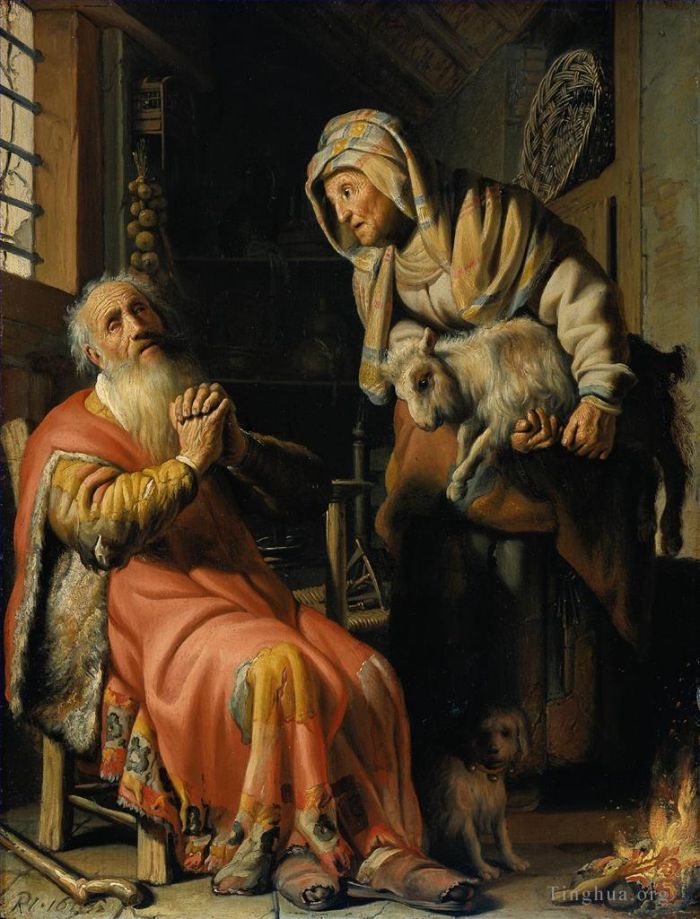 Rembrandt Harmenszoon van Rijn Peinture à l'huile - Tobie et Anna avec un enfant