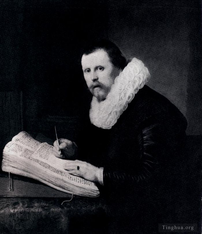 Rembrandt Harmenszoon van Rijn Peinture à l'huile - Jeune homme à son bureau