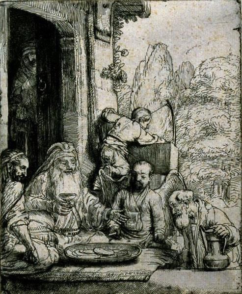 Rembrandt Harmenszoon van Rijn Types de peintures - Abraham divertissant les anges SIL