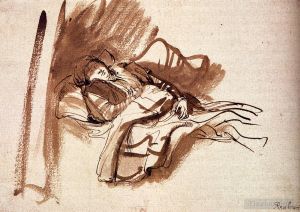 Rembrandt Harmenszoon van Rijn œuvres - Sakia endormie dans son lit