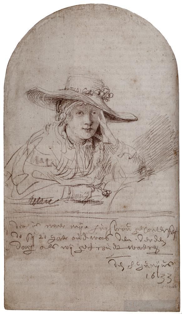 Rembrandt Harmenszoon van Rijn Types de peintures - Saskia dans un chapeau de paille