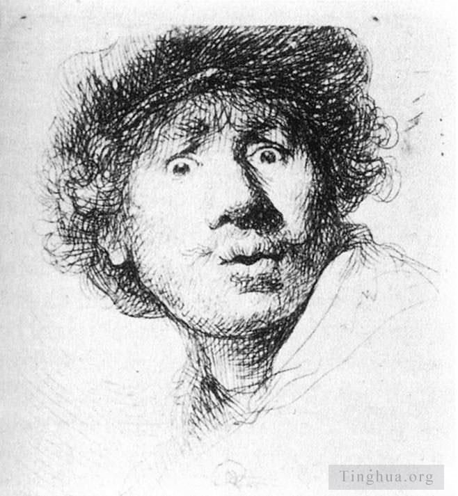 Rembrandt Harmenszoon van Rijn Types de peintures - Autoportrait Regardant