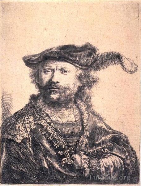 Rembrandt Harmenszoon van Rijn Types de peintures - En Bonnet Velours et Plume SIL