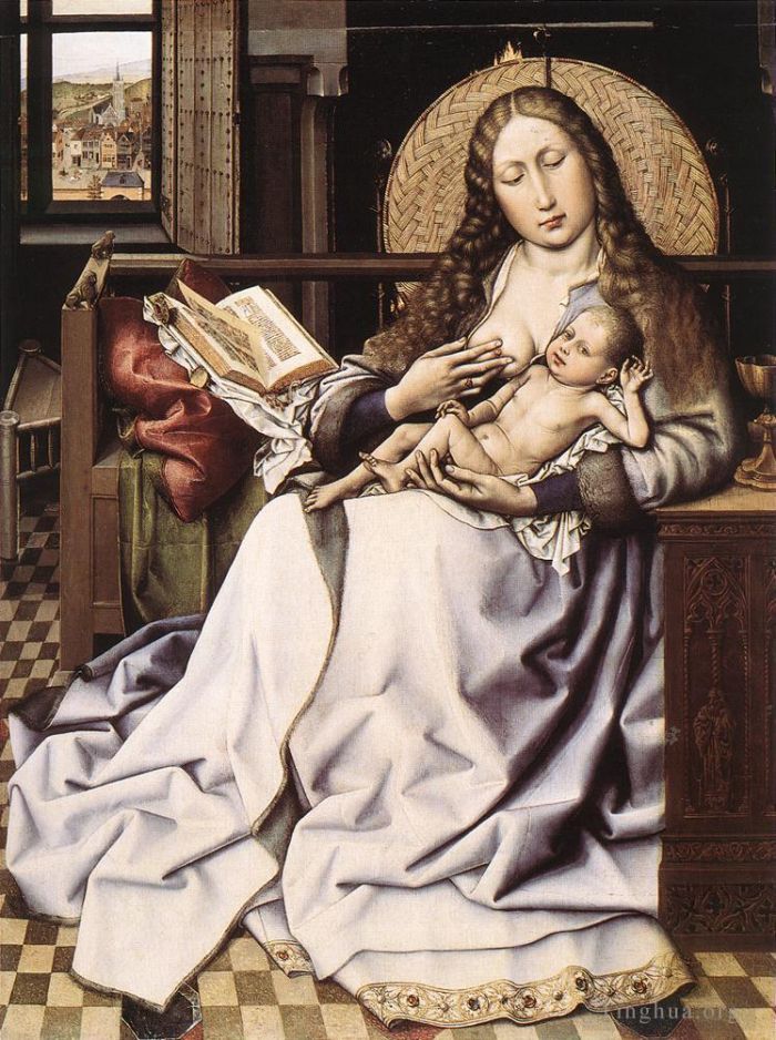 Robert Campin Peinture à l'huile - La Vierge à l'Enfant devant un pare-étincelles