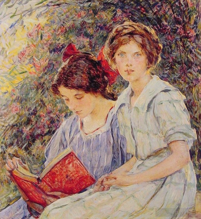 Robert Lewis Reid Peinture à l'huile - Deux filles lisant