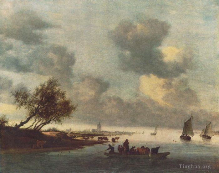 Salomon van Ruysdael Peinture à l'huile - Un ferry près d’Arnheim