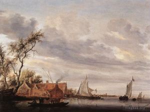 Salomon van Ruysdael œuvres - Scène de rivière avec ferme
