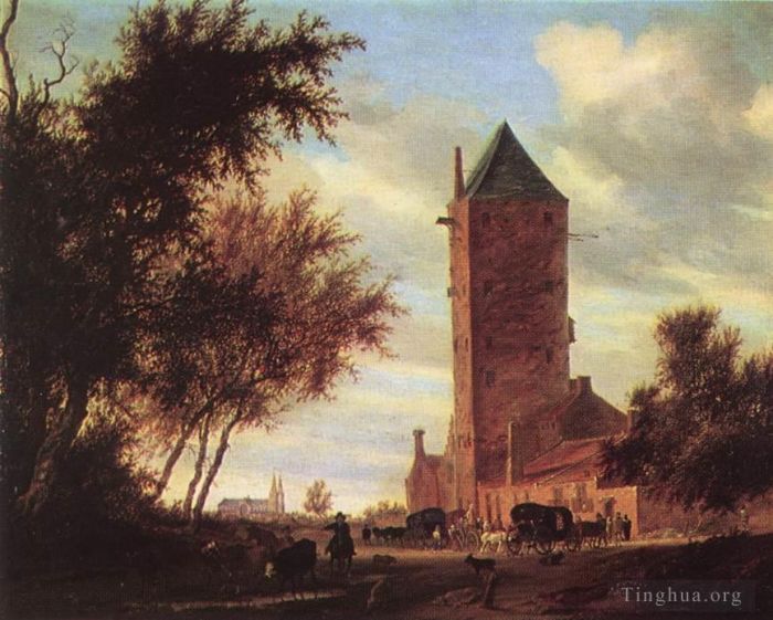 Salomon van Ruysdael Peinture à l'huile - Tour sur la route