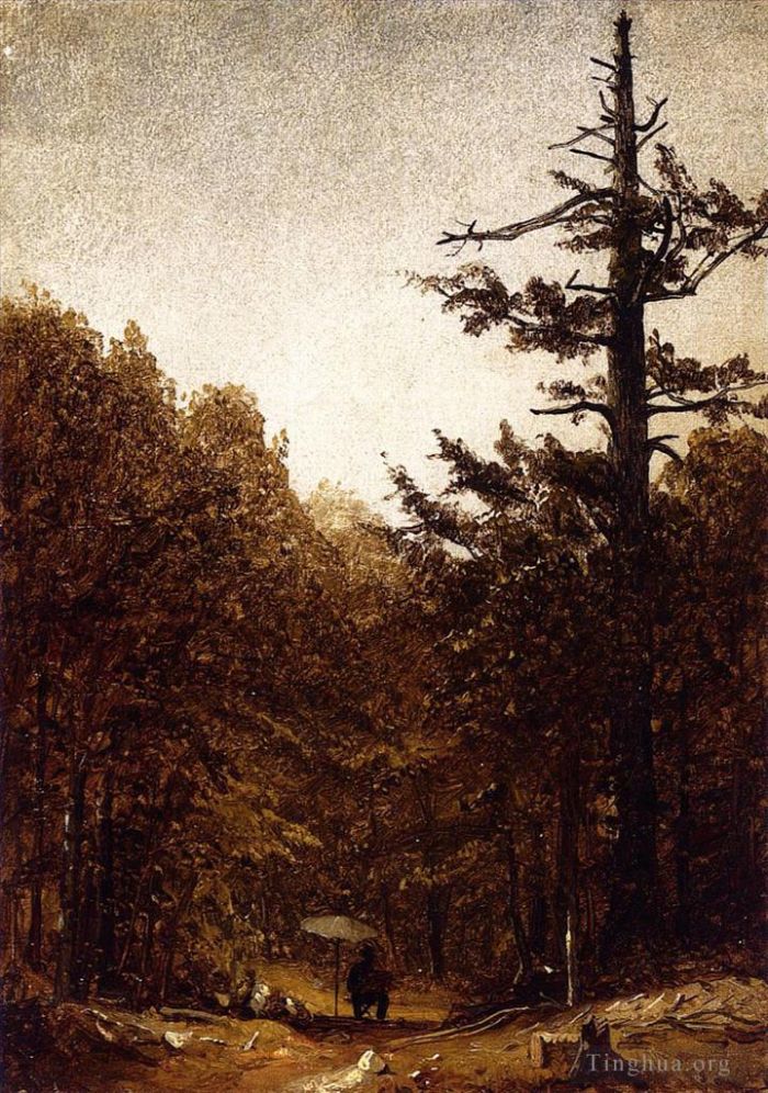 Sanford Robinson Gifford Peinture à l'huile - Une route forestière
