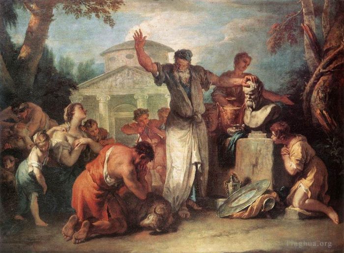 Sebastiano Ricci Peinture à l'huile - Sacrifice à Silène