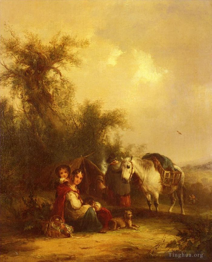 William Shayer Peinture à l'huile - Se reposer le long du sentier