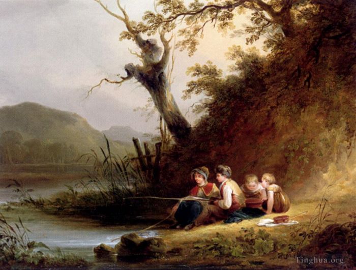 William Shayer Peinture à l'huile - Les jeunes pêcheurs