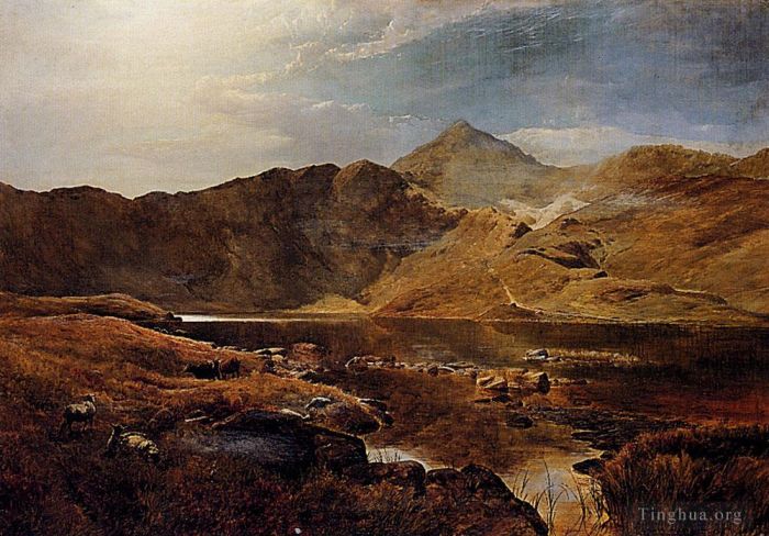 Sidney Richard Percy Peinture à l'huile - Bovins et moutons Williams dans un paysage des Highlands écossais