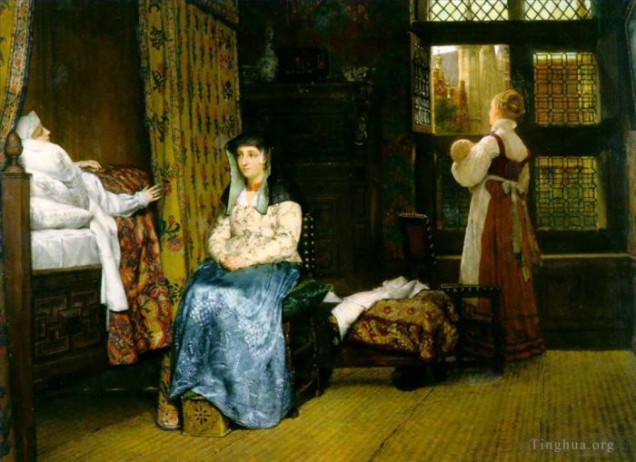 Sir Lawrence Alma-Tadema Peinture à l'huile - Une chambre de naissance