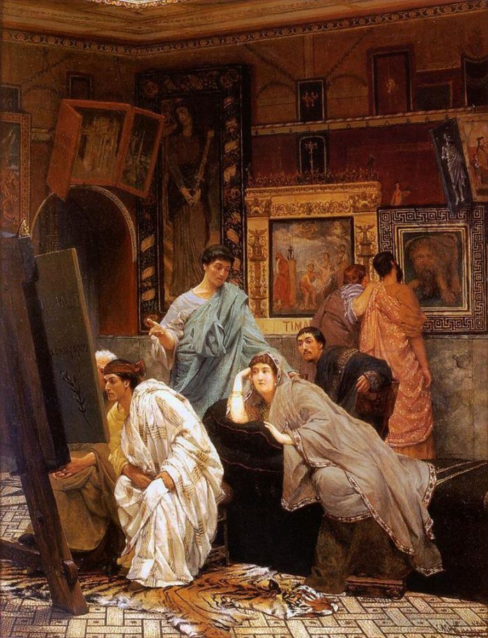 Sir Lawrence Alma-Tadema Peinture à l'huile - Une collection de tableaux au temps d'Auguste