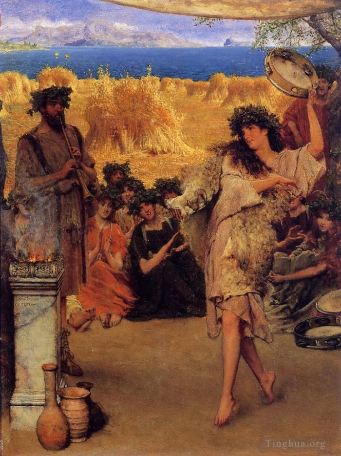 Sir Lawrence Alma-Tadema Peinture à l'huile - Une fête des vendanges Une bacchante dansante au temps des vendanges