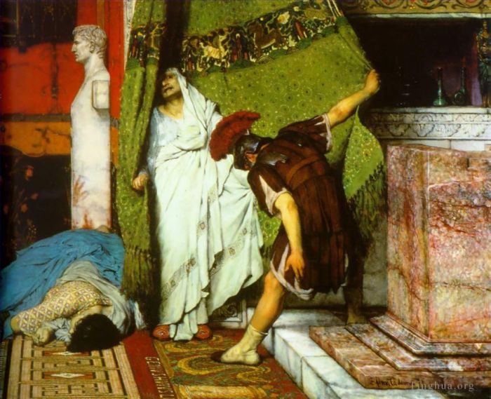 Sir Lawrence Alma-Tadema Peinture à l'huile - Un empereur romain AD41détail1