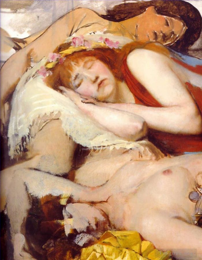 Sir Lawrence Alma-Tadema Peinture à l'huile - Ménide épuisé après la danse