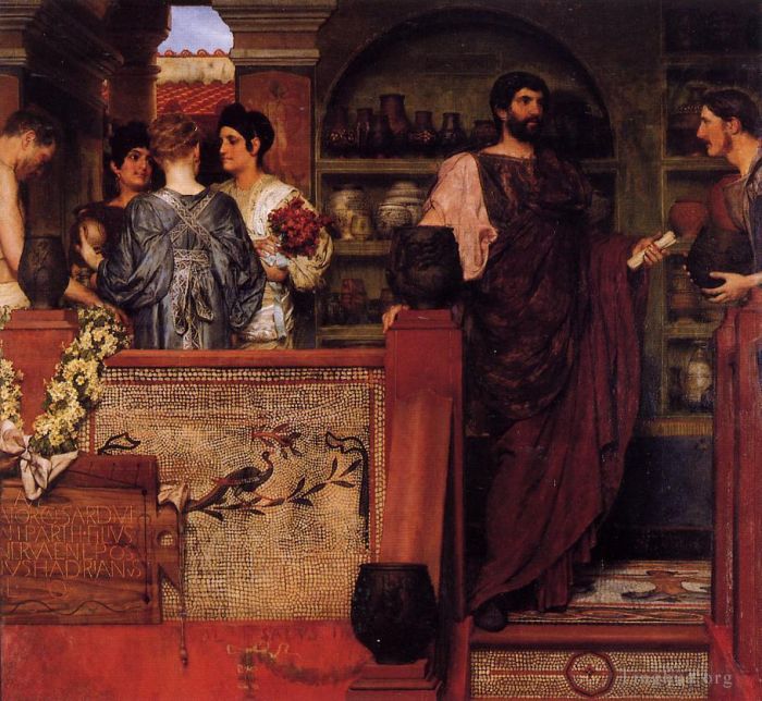 Sir Lawrence Alma-Tadema Peinture à l'huile - Hadrien visitant une poterie britannique Romano