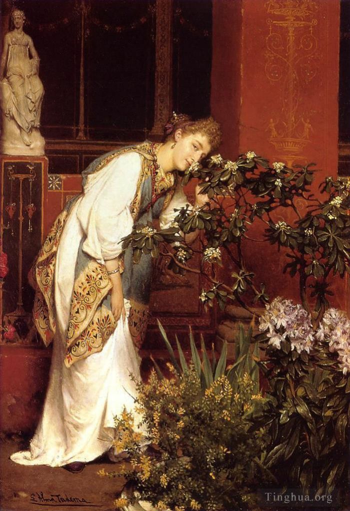 Sir Lawrence Alma-Tadema Peinture à l'huile - Dans le péristyle2