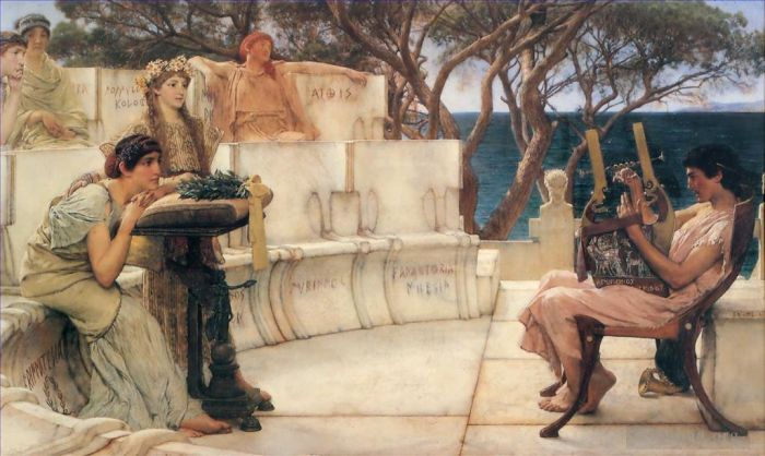 Sir Lawrence Alma-Tadema Peinture à l'huile - Sappho et Alcée