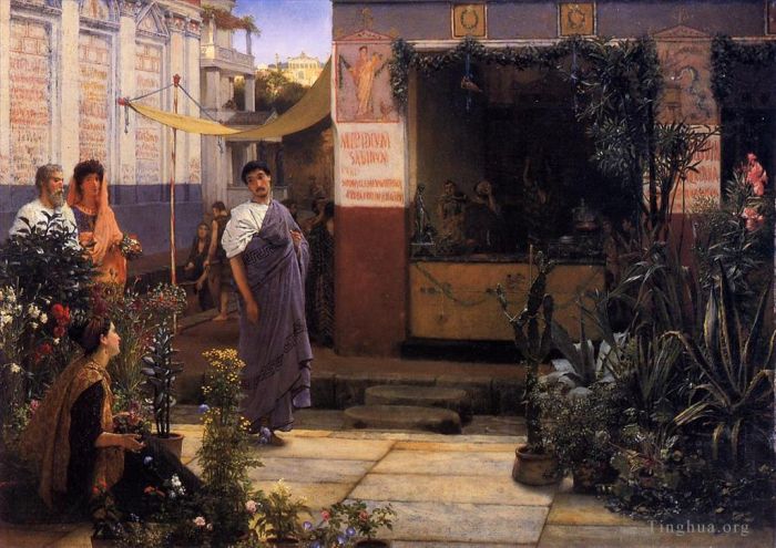 Sir Lawrence Alma-Tadema Peinture à l'huile - Le marché aux fleurs