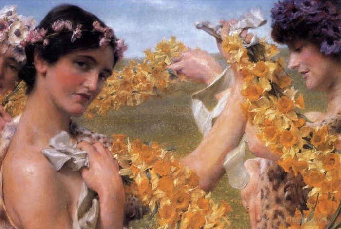 Sir Lawrence Alma-Tadema Peinture à l'huile - Quand les fleurs reviennent