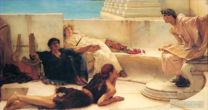 Sir Lawrence Alma-Tadema Peinture à l'huile - Une lecture d'Homère