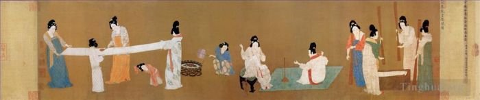 Zhao Ji Art Chinois - Dames de la cour préparant de la soie nouvellement tissée