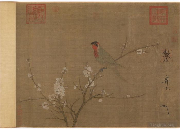 Zhao Ji Art Chinois - Perruche à cinq couleurs sur un abricotier en fleurs 1119