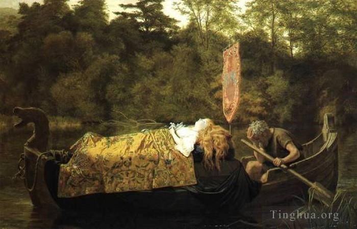 Sophie Gengembre Anderson Peinture à l'huile - Elaine ou La Lily Maid d'Astolat 1870