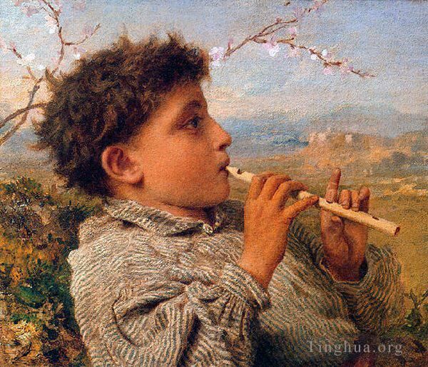 Sophie Gengembre Anderson Peinture à l'huile - Berger joueur de cornemuse 1881