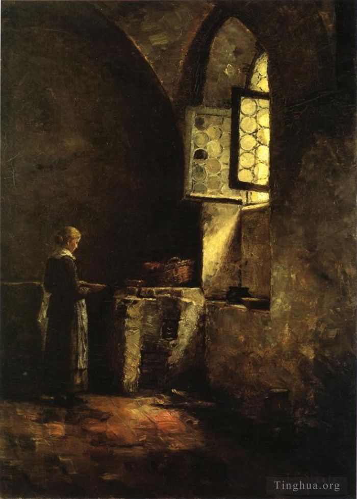 Theodore Clement Steele Peinture à l'huile - Un coin dans l'ancienne cuisine du cloître de Mittenheim Impressionniste