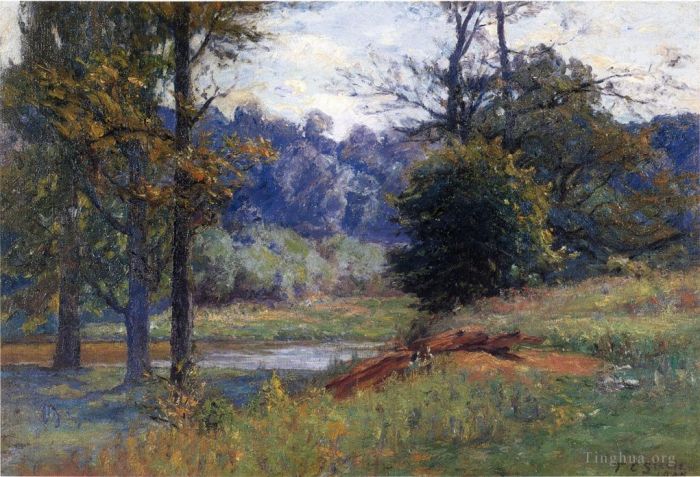 Theodore Clement Steele Peinture à l'huile - Le long du ruisseau, alias Zionsville