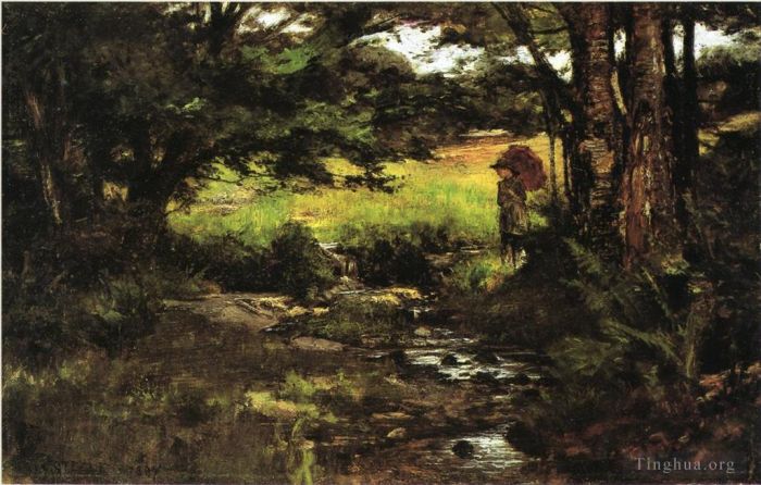 Theodore Clement Steele Peinture à l'huile - Ruisseau dans les bois