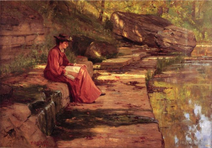 Theodore Clement Steele Peinture à l'huile - Marguerite au bord de la rivière