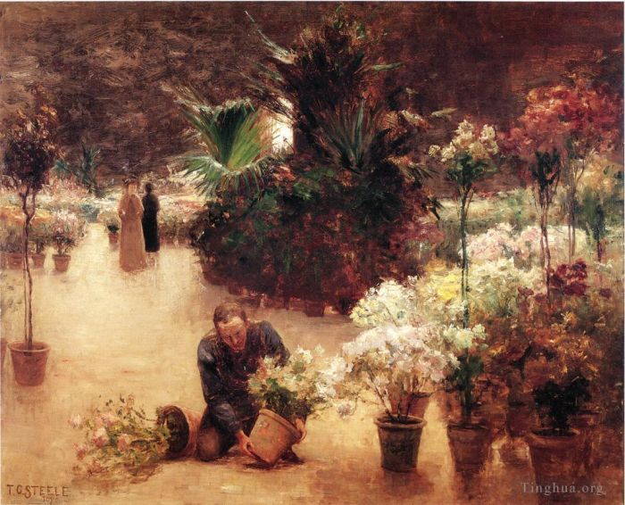 Theodore Clement Steele Peinture à l'huile - Marché aux fleurs