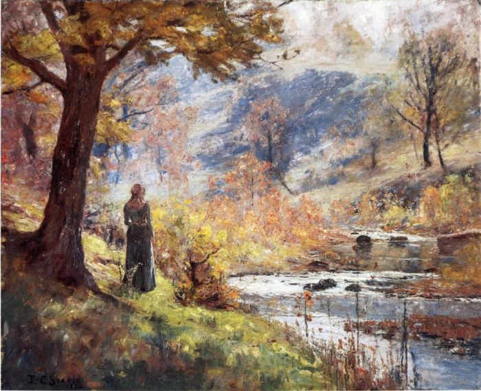 Theodore Clement Steele Peinture à l'huile - Matin au bord du ruisseau