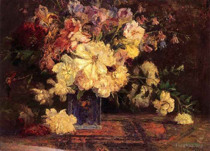 Theodore Clement Steele Peinture à l'huile - Nature morte aux pivoines Fleur impressionniste