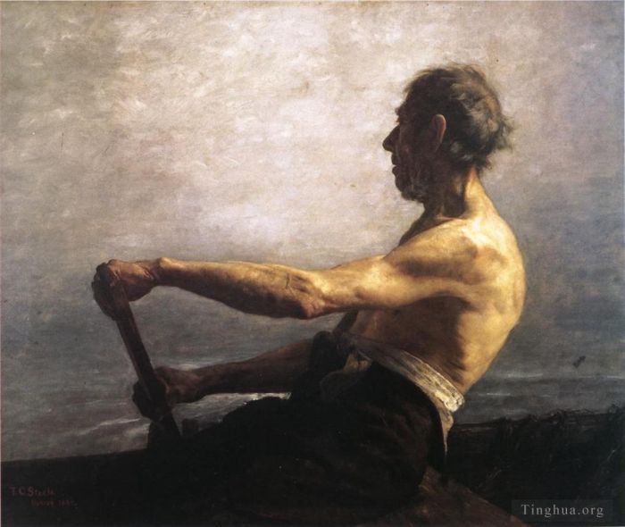 Theodore Clement Steele Peinture à l'huile - Le batelier impressionniste