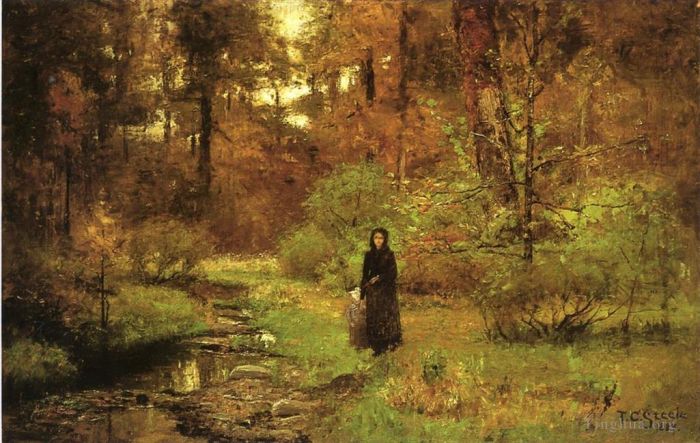 Theodore Clement Steele Peinture à l'huile - Le ruisseau dans les bois