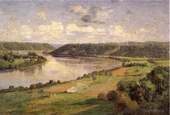 Theodore Clement Steele Peinture à l'huile - La rivière Ohio depuis le College Campus Honover