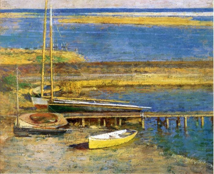 Theodore Robinson Peinture à l'huile - Bateaux sur un bateau de débarquement