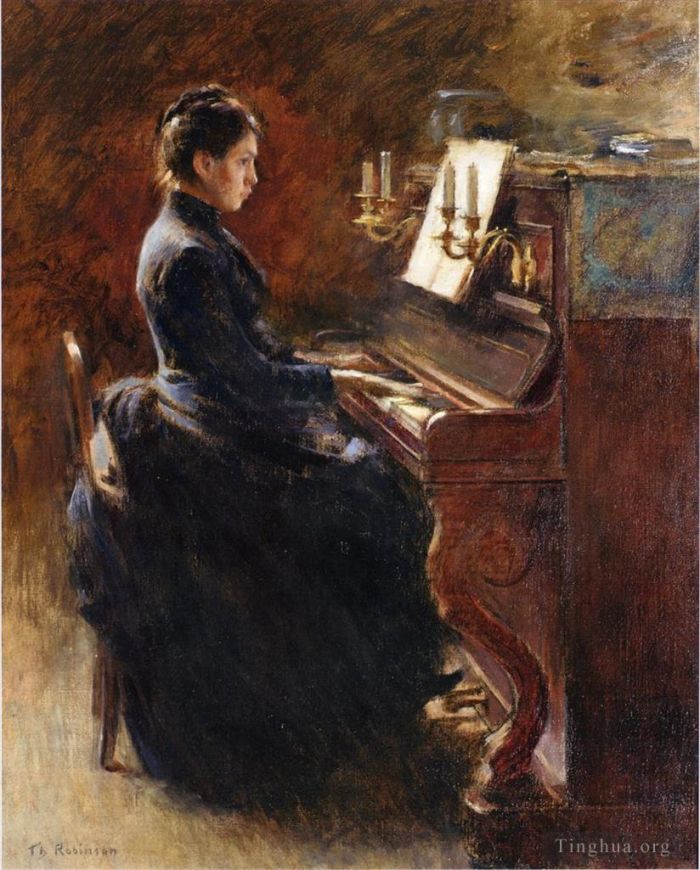 Theodore Robinson Peinture à l'huile - Fille au piano