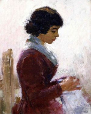Theodore Robinson œuvres - Fille en couture rouge